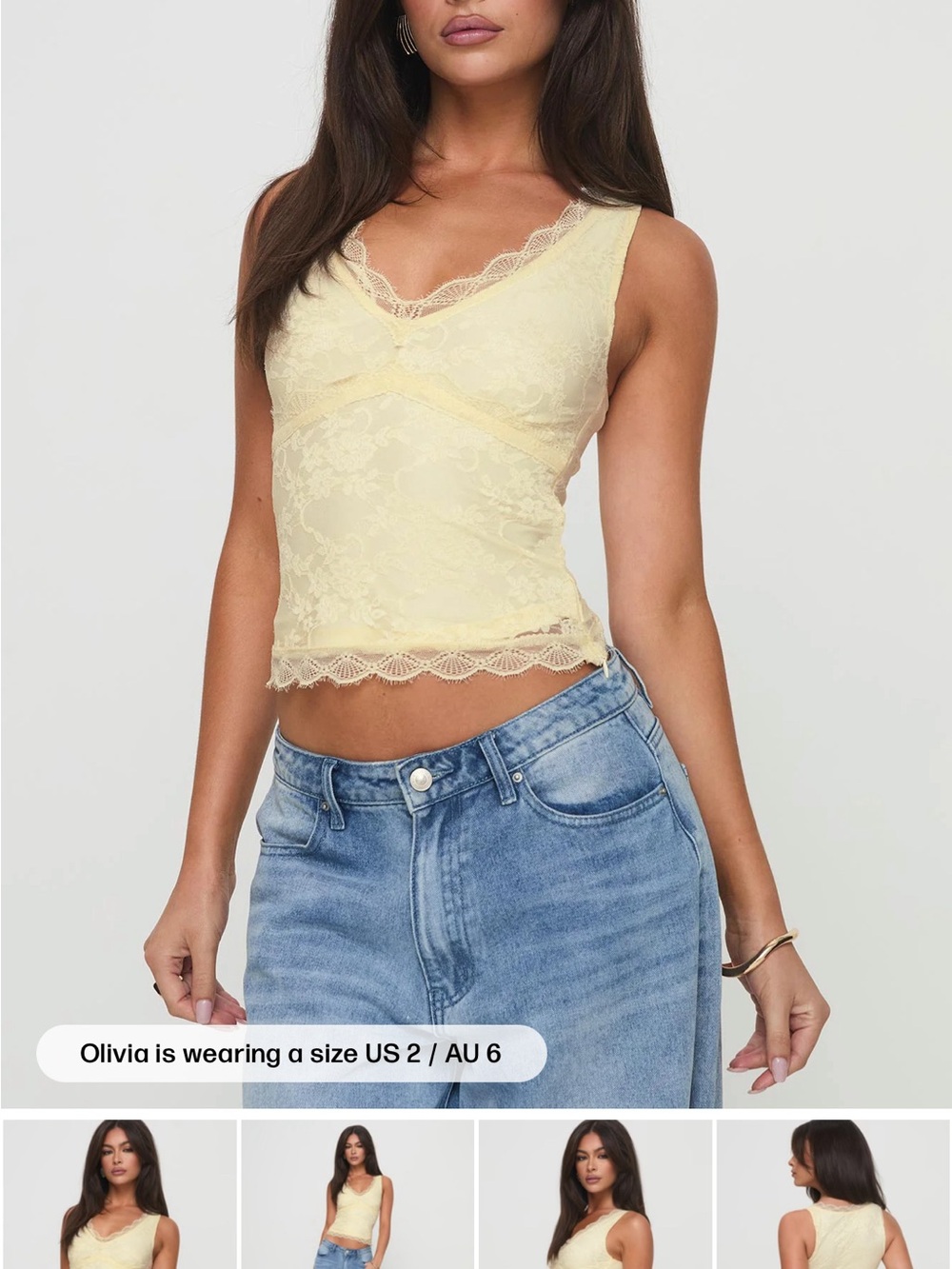 Princess Polly Pale Yellow Lace V-Neck Camisole